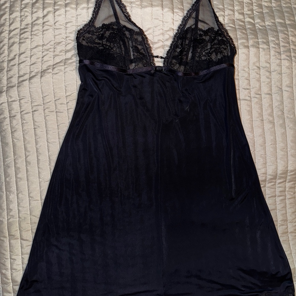 Elegant Victoria’s Secret  Black Lace and Satin Nightgown